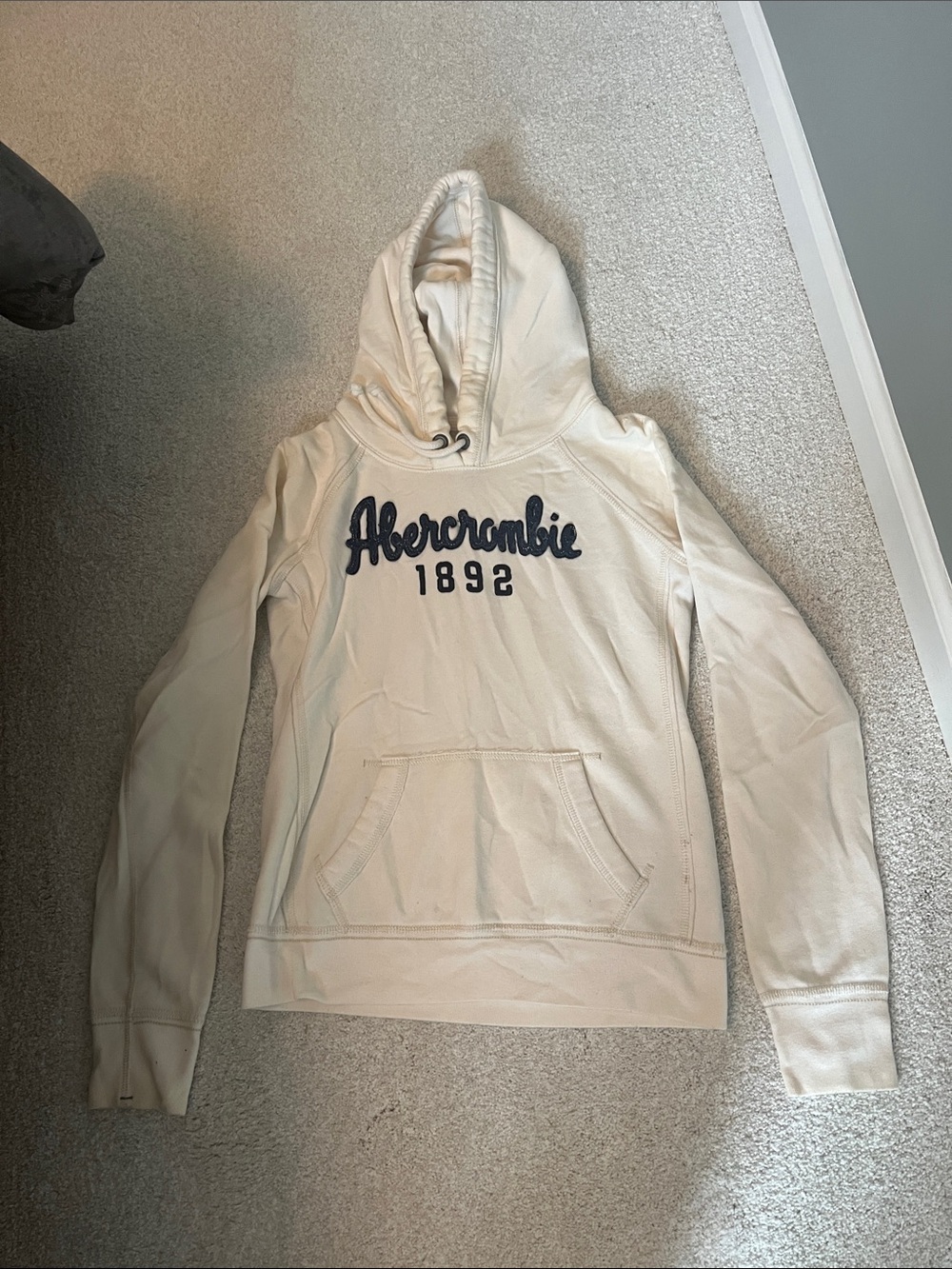 Abercrombie & Fitch Cream Zip-Up Hoodie with Navy Logo
